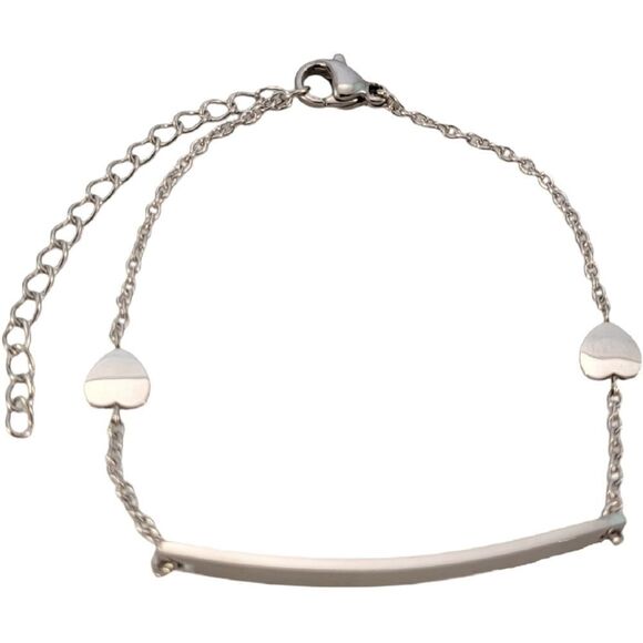 New Silver Stainless Steel Delicate Heart Chain ID Bracelet - Picture 4 of 7